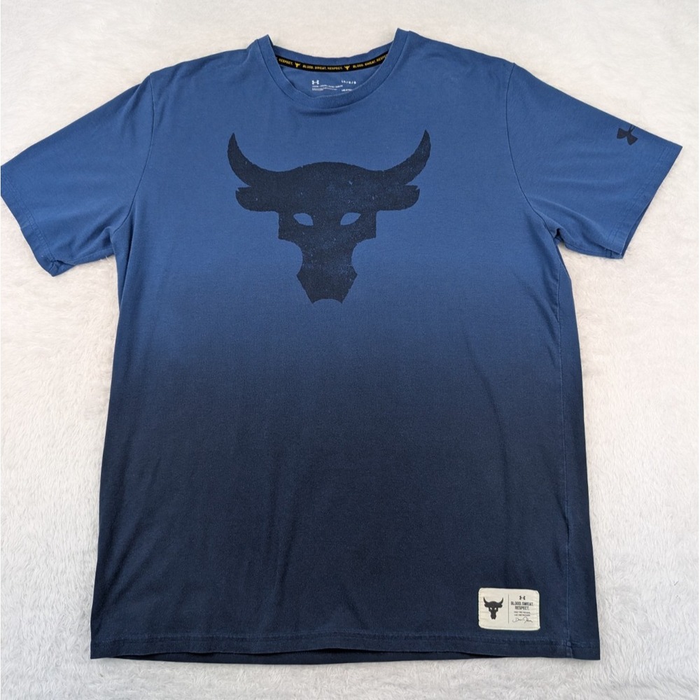 Under Armour Project Rock T Shirt Men's L Blue 2-Tone Crew Neck Short Sleeve